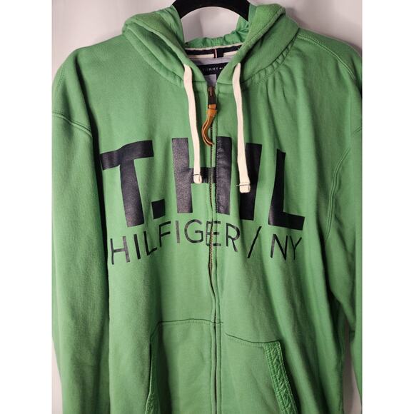 Tommy Hilfiger Men's Big Logo Full Zip Hoodie Size XL Green Navy Letters - Picture 2 of 9
